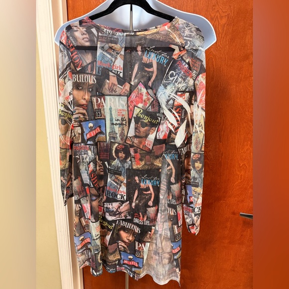 bluish Tops - VTG Magazine-Print Collage Dress • Statement Graphic Dress • Streetwear Chic” 1x